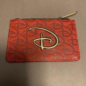 Loungefly Disney Logo ID Wallet Card Holder Coin Purse Debossed Red Gold Black
